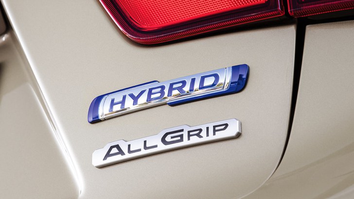 Detailaufnahme des Hybrid Schildes außen an einem Suzuki Hybrid Model.