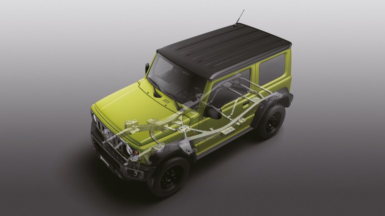 Grafik zum robusten Leiterrahmen im Suzuki Jimny Hybrid.